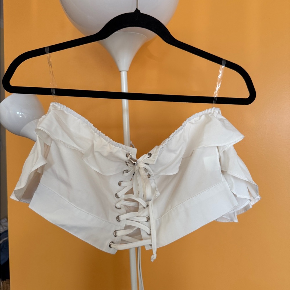 Pretty little thing White Off-Shoulder Lace-Up Top